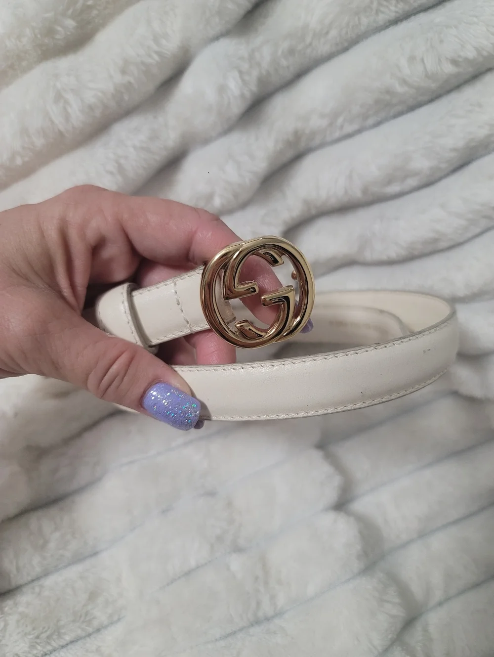 Gucci White/Black Leather Vintage Interlocking G Buckle Belt Size 70 - Picture 7 of 8